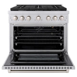 ZLINE 36 in. Kitchen Package with Stainless Steel Gas Range, Range Hood, Microwave Drawer, Tall Tub Dishwasher and Beverage Fridge (5KP-SGRRH36-MWDWV-RBV)