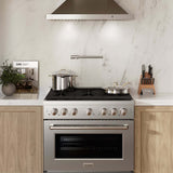 ZLINE 36 in. Kitchen Package with Stainless Steel Gas Range and Convertible Vent Range Hood (2KP-SGRRH36)