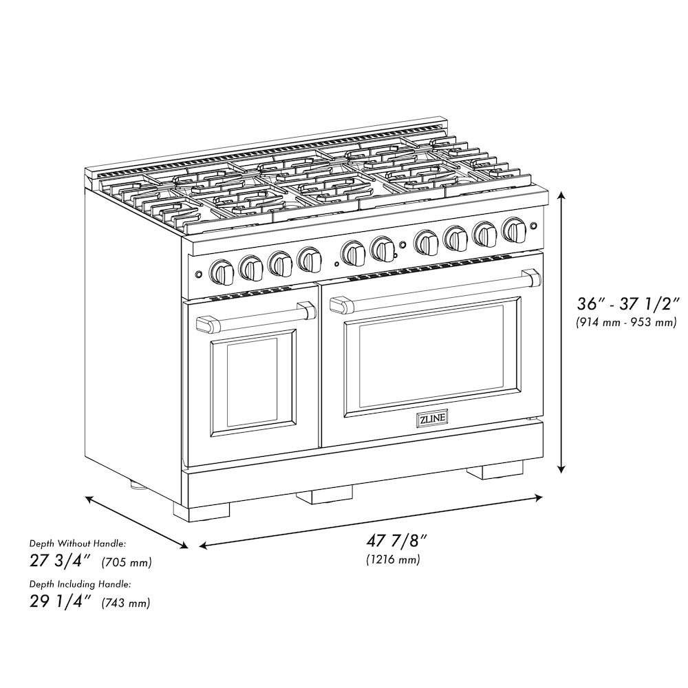 ZLINE 48 in. 6.7 cu. ft. 8 Burner Double Oven Gas Range in Stainless Steel (SGR48)