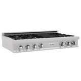 ZLINE 48 in. Porcelain Gas Stovetop in DuraSnow® Stainless Steel with 7 Gas Burners and Griddle (RTS-48)