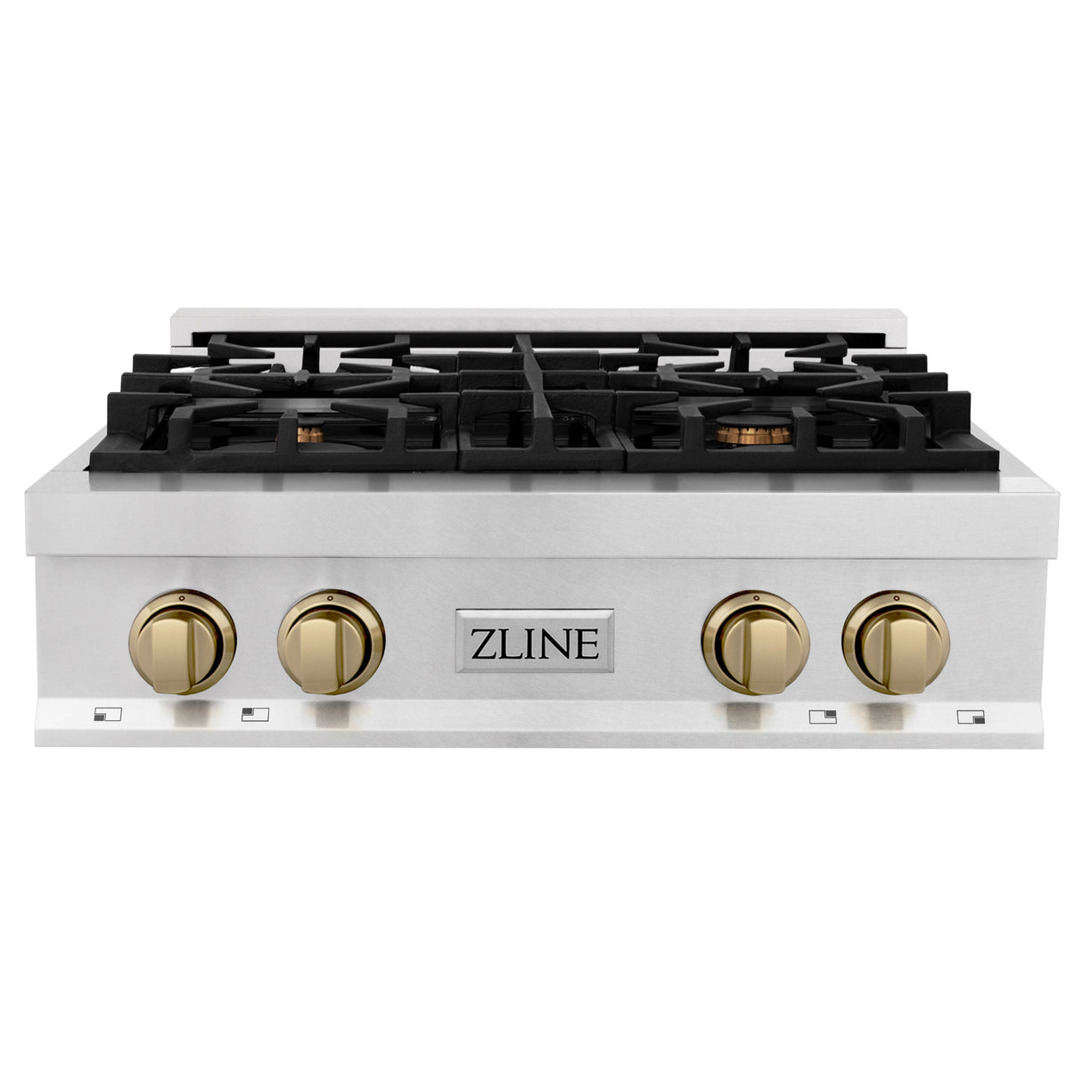 ZLINE Autograph Edition 30 in. Porcelain Rangetop with 4 Gas Burners in DuraSnow® Stainless Steel with Champagne Bronze Accents (RTSZ-30-CB)