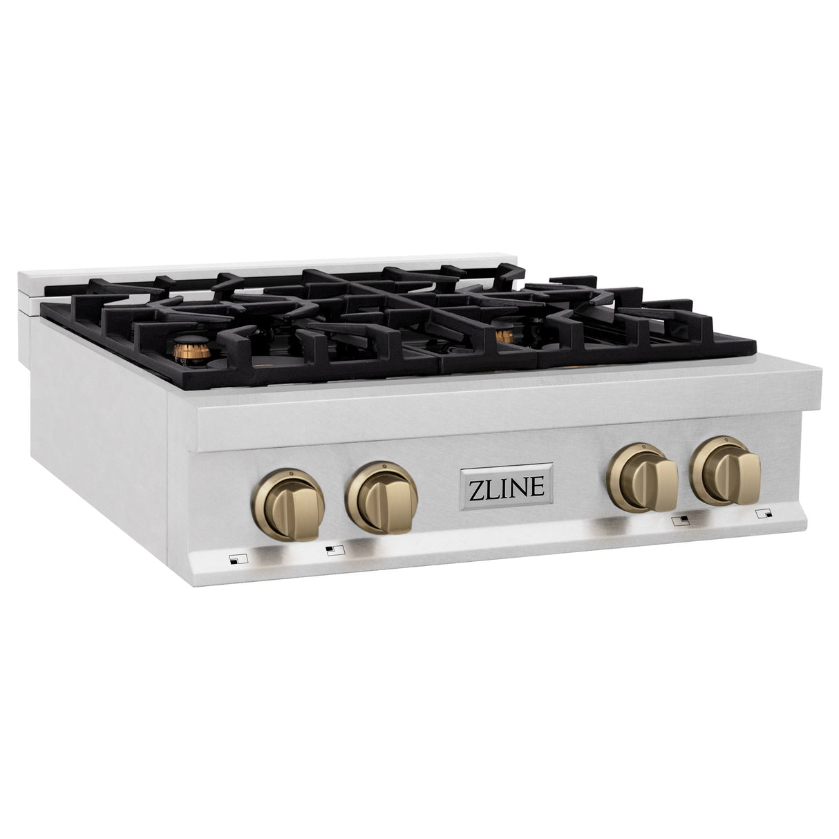 ZLINE Autograph Edition 30 in. Porcelain Rangetop with 4 Gas Burners in DuraSnow® Stainless Steel with Champagne Bronze Accents (RTSZ-30-CB)