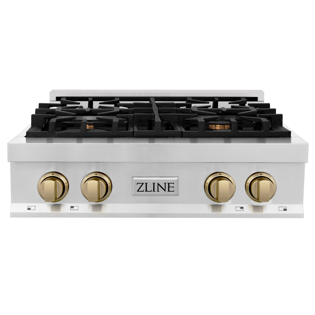 ZLINE Autograph Edition 30 in. Porcelain Rangetop with 4 Gas Burners in Stainless Steel and Champagne Bronze Accents (RTZ-30-CB)