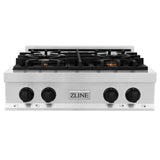 ZLINE Autograph Edition 30 in. Porcelain Rangetop with 4 Gas Burners in Stainless Steel and Matte Black Accents (RTZ-30-MB)