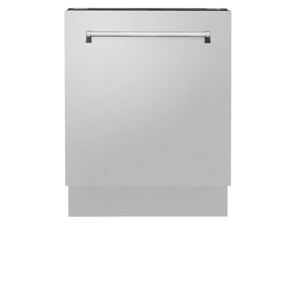 ZLINE Kitchen Package with Refrigeration, 36 in. Stainless Steel Gas Range, 36 in. Range Hood, Microwave Drawer, 24 in. Tall Tub Dishwasher and Beverage Fridge (6KPR-SGRRH36-MWDWV-RBV)