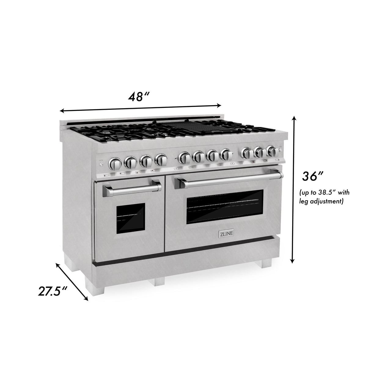 ZLINE 48 in. Kitchen Package with DuraSnow Stainless Steel Dual Fuel Range and Convertible Vent Range Hood (2KP-RASSNRH48)