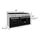 ZLINE 60 In. Professional Dual Fuel Range in DuraSnow® Stainless Steel with Black Matte Doors (RAS-BLM-60)