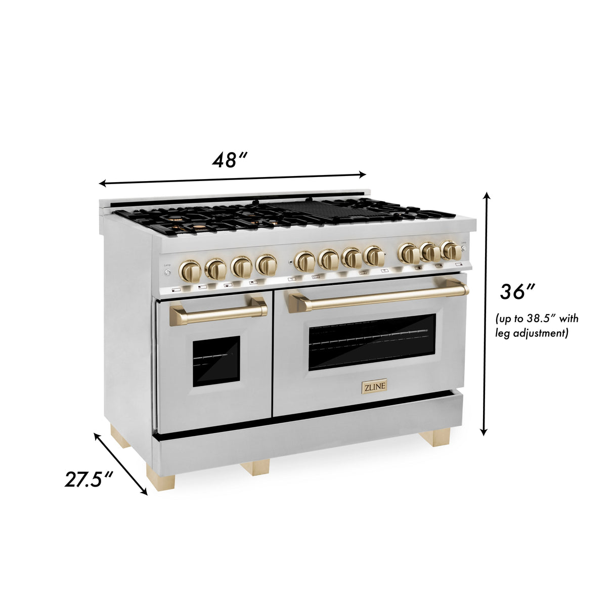 ZLINE 48 in. Autograph Edition Kitchen Package with Stainless Steel Dual Fuel Range and Range Hood with Polished Gold Accents (2AKP-RARH48-G)