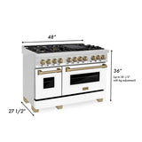 ZLINE 48 in. Autograph Edition Kitchen Package with Stainless Steel Dual Fuel Range with White Matte Door, Range Hood and Dishwasher with Champagne Bronze Accents (3AKP-RAWMRHDWM48-CB)