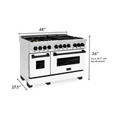 ZLINE 48 in. Autograph Edition Kitchen Package with Stainless Steel Dual Fuel Range with White Matte Door, Range Hood and Dishwasher with Matte Black Accents (3AKP-RAWMRHDWM48-MB)