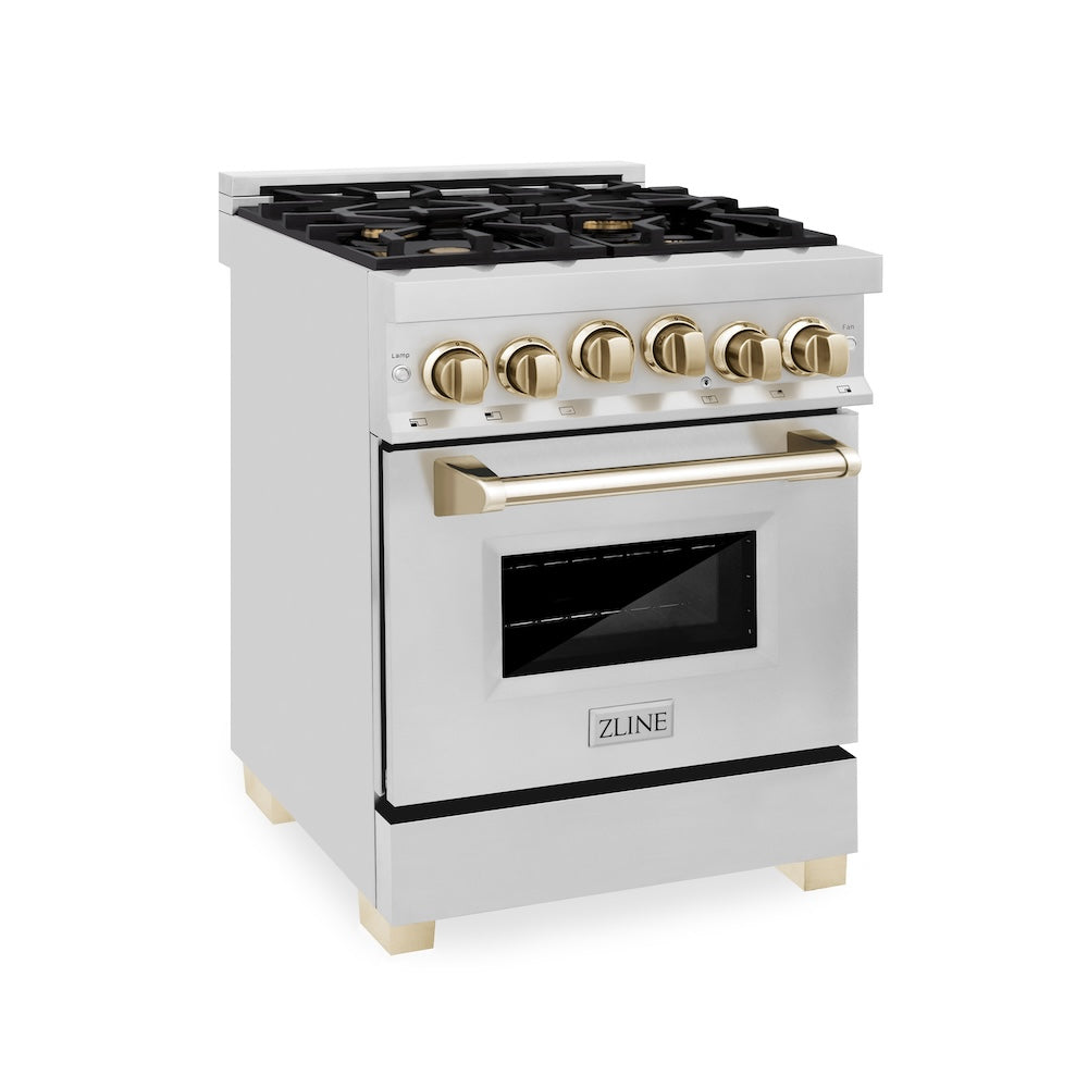 ZLINE Autograph Edition 24 in. 2.8 cu. ft. Range with Gas Stove and Gas Oven in Stainless Steel with Polished Gold Accents (RGZ-24-G)