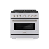 ZLINE 36 in. Kitchen Package with Stainless Steel Gas Range, Convertible Vent Range Hood and Microwave Drawer (3KP-SGRRH36-MW)