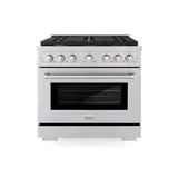 ZLINE Kitchen Package with Refrigeration, 36 in. Stainless Steel Gas Range, 36 in. Convertible Vent Range Hood and 24 in. Tall Tub Dishwasher (4KPR-SGRRH36-DWV)