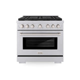 ZLINE 36 in. Kitchen Package with Stainless Steel Gas Range, Range Hood, Microwave Drawer, Tall Tub Dishwasher and Beverage Fridge (5KP-SGRRH36-MWDWV-RBV)