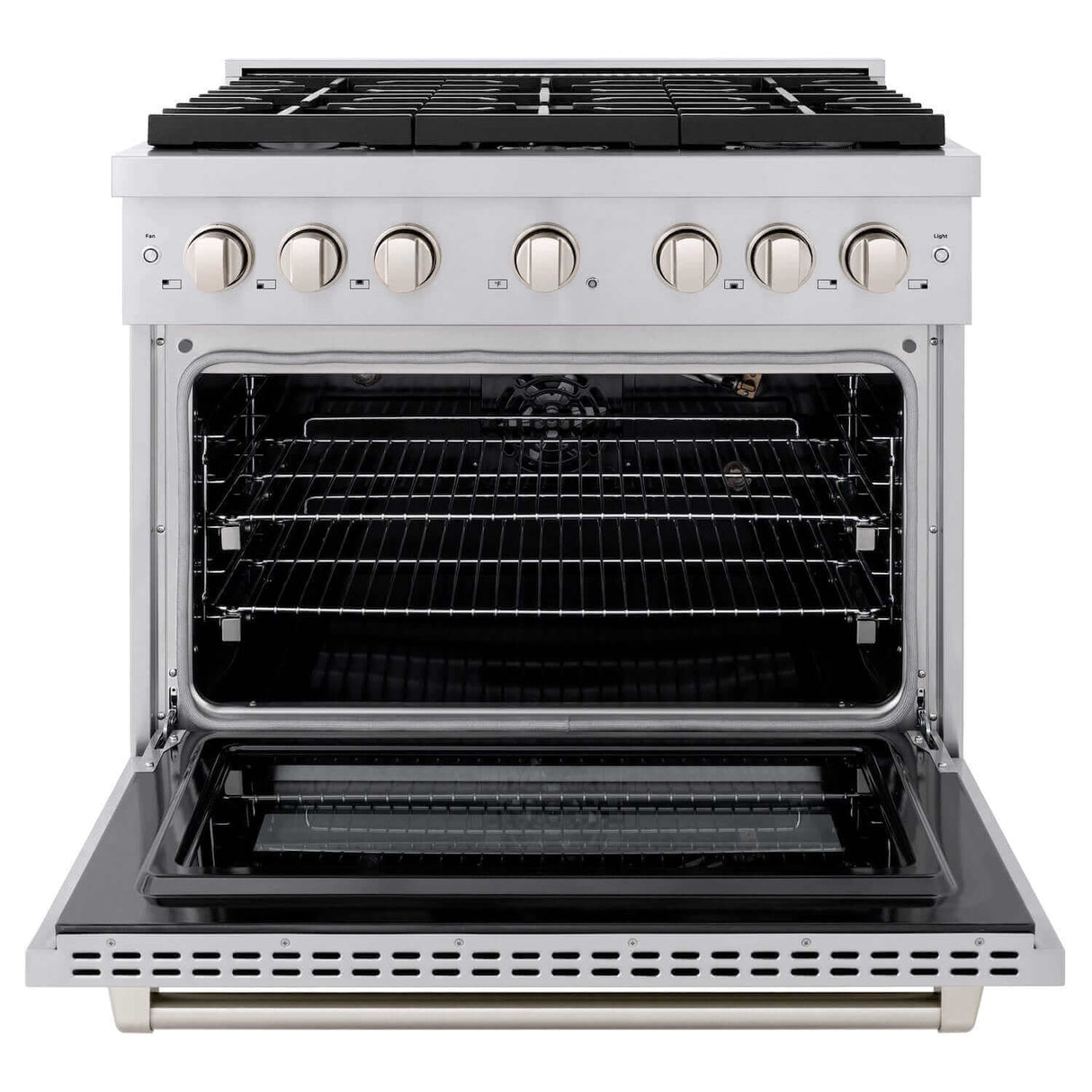 ZLINE Kitchen Package with Refrigeration, 36 in. Stainless Steel Gas Range, 36 in. Convertible Vent Range Hood and 24 in. Tall Tub Dishwasher (4KPR-SGRRH36-DWV)