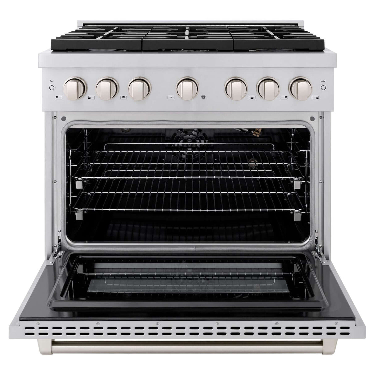 ZLINE 36 in. Kitchen Package with Stainless Steel Gas Range and Convertible Vent Range Hood (2KP-SGRRH36)