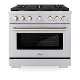 ZLINE Kitchen Package with Refrigeration, 36 in. Stainless Steel Gas Range, 36 in. Convertible Vent Range Hood and 24 in. Tall Tub Dishwasher (4KPR-SGRRH36-DWV)