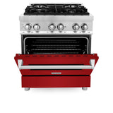 ZLINE 30 in. 4.0 cu. ft. Dual Fuel Range with Gas Stove and Electric Oven in Stainless Steel with Red Gloss Door (RA-RG-30)