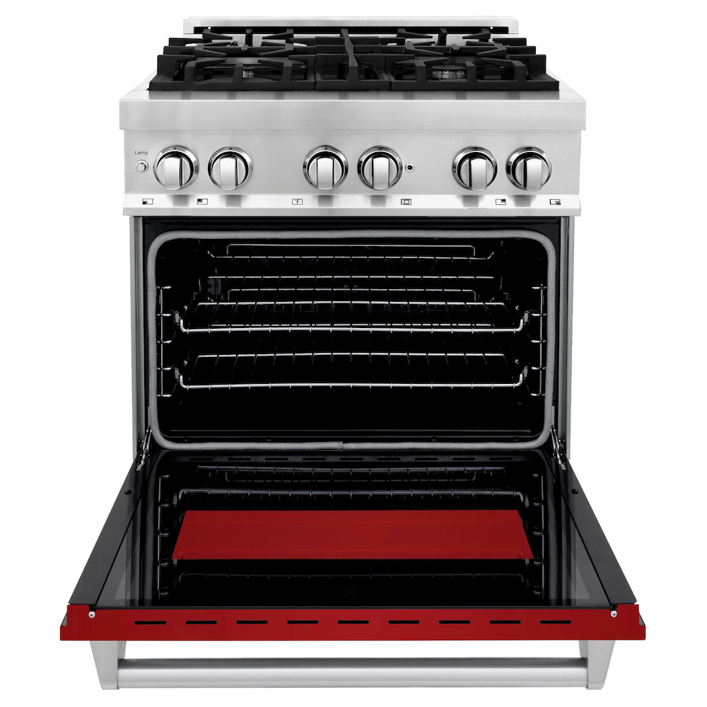 ZLINE 30 in. 4.0 cu. ft. Dual Fuel Range with Gas Stove and Electric Oven in Stainless Steel with Red Gloss Door (RA-RG-30)