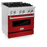 ZLINE 30 in. 4.0 cu. ft. Dual Fuel Range with Gas Stove and Electric Oven in Stainless Steel with Red Gloss Door (RA-RG-30)