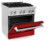 ZLINE 30 in. 4.0 cu. ft. Dual Fuel Range with Gas Stove and Electric Oven in Stainless Steel with Red Gloss Door (RA-RG-30)