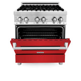 ZLINE 30 in. 4.0 cu. ft. Dual Fuel Range with Gas Stove and Electric Oven in Stainless Steel with Red Matte Door (RA-RM-30)