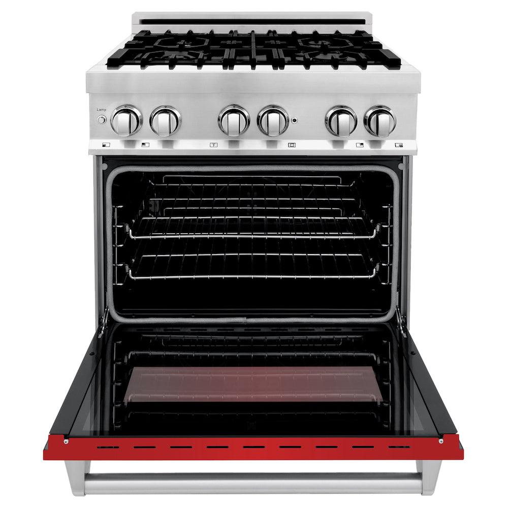 ZLINE 30 in. 4.0 cu. ft. Dual Fuel Range with Gas Stove and Electric Oven in Stainless Steel with Red Matte Door (RA-RM-30)