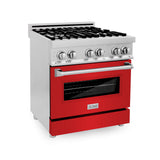 ZLINE 30 in. 4.0 cu. ft. Dual Fuel Range with Gas Stove and Electric Oven in Stainless Steel with Red Matte Door (RA-RM-30)