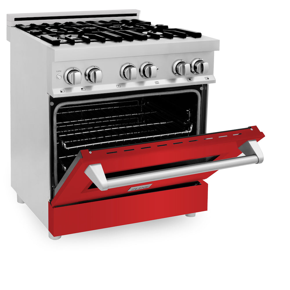 ZLINE 30 in. 4.0 cu. ft. Dual Fuel Range with Gas Stove and Electric Oven in Stainless Steel with Red Matte Door (RA-RM-30)