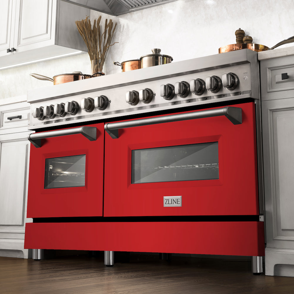 ZLINE 60 in. 7.4 cu. ft. Dual Fuel Range with Gas Stove and Electric Oven in Stainless Steel with Red Matte Doors (RA-RM-60)