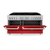 ZLINE 60 in. 7.4 cu. ft. Dual Fuel Range with Gas Stove and Electric Oven in Stainless Steel with Red Matte Doors (RA-RM-60)