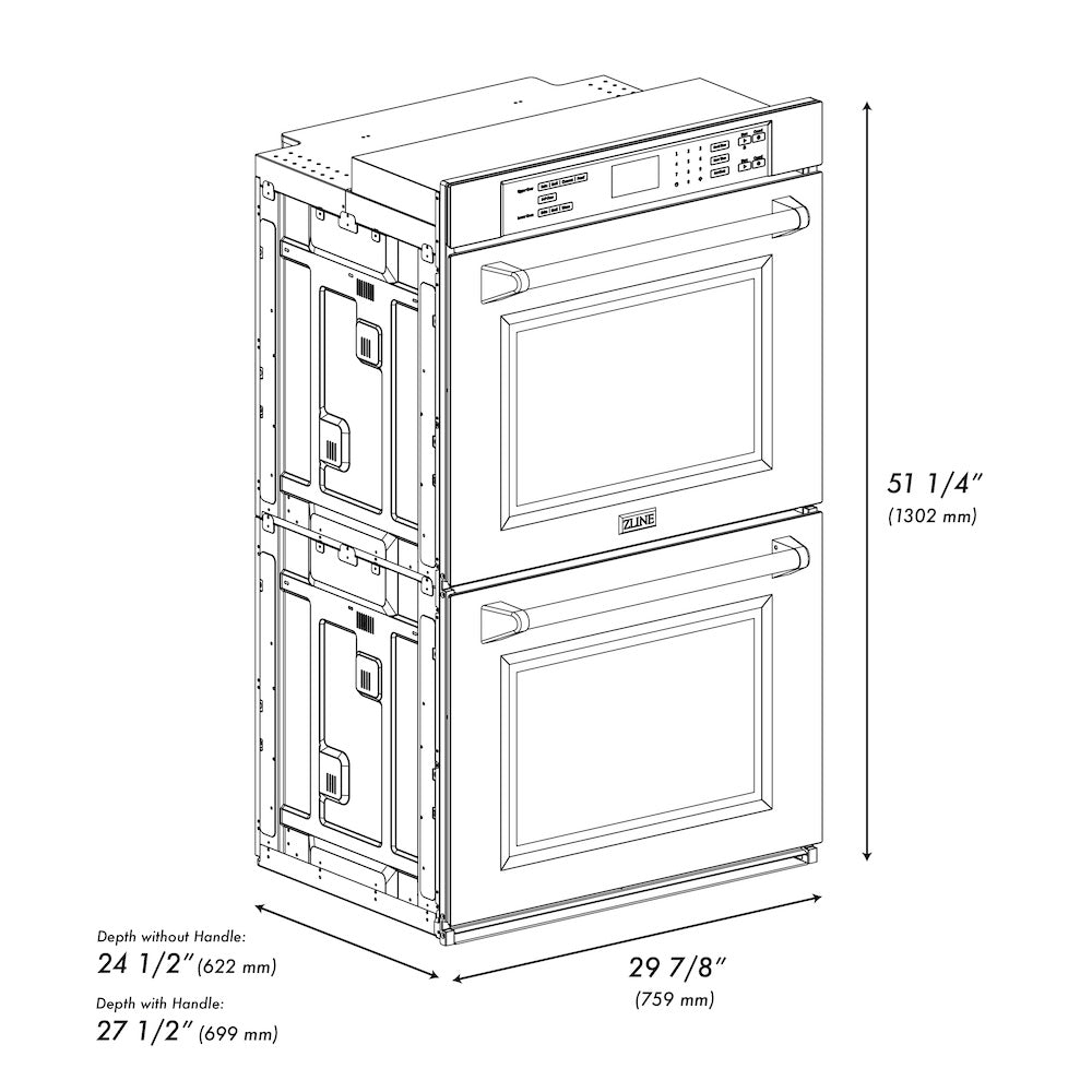 ZLINE Kitchen Package with Refrigeration, 30 in. Stainless Steel Rangetop, 30 in. Range Hood and 30 in. Double Wall Oven (4KPR-RTRH30-AWD)