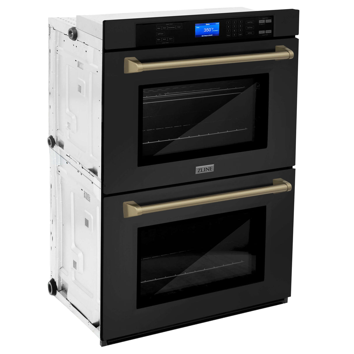 ZLINE Autograph Edition 30 in. Electric Double Wall Oven with Self Clean and True Convection in Black Stainless Steel and Champagne Bronze Accents (AWDZ-30-BS-CB)