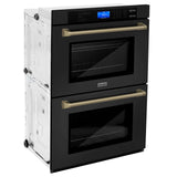 ZLINE Autograph Edition 30 in. Electric Double Wall Oven with Self Clean and True Convection in Black Stainless Steel and Champagne Bronze Accents (AWDZ-30-BS-CB)