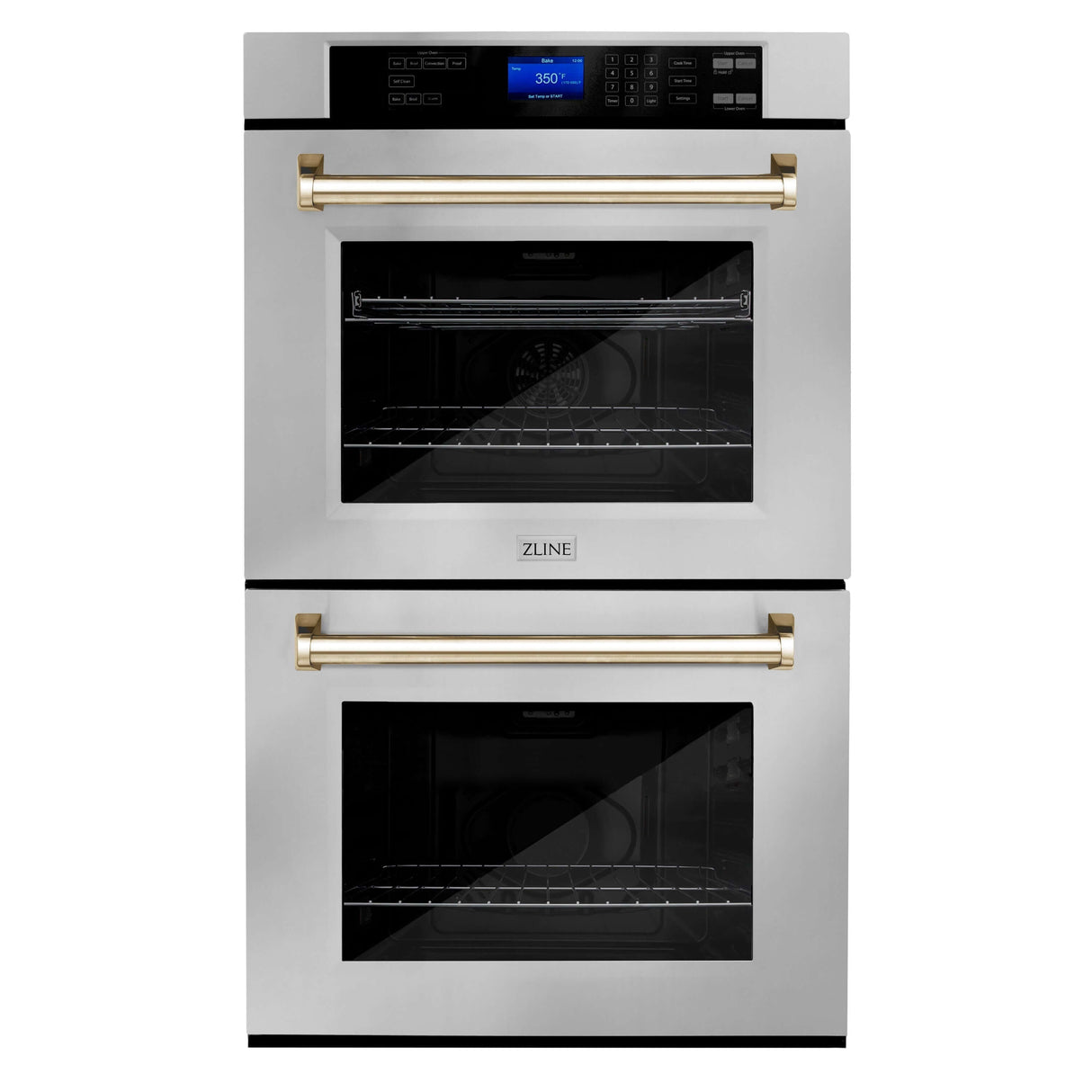 ZLINE 30 in. Autograph Edition Electric Double Wall Oven with Self Clean and True Convection in Stainless Steel and Polished Gold Accents (AWDZ-30-G)