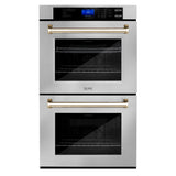 ZLINE 30 in. Autograph Edition Electric Double Wall Oven with Self Clean and True Convection in Stainless Steel and Polished Gold Accents (AWDZ-30-G)