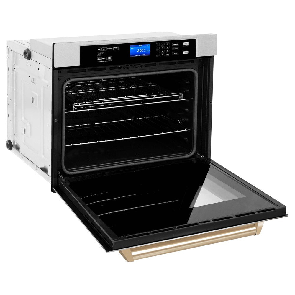 ZLINE 30 in. Autograph Edition Electric Single Wall Oven with Self Clean and True Convection in Fingerprint Resistant Stainless Steel and Polished Gold Accents (AWSSZ-30-G)