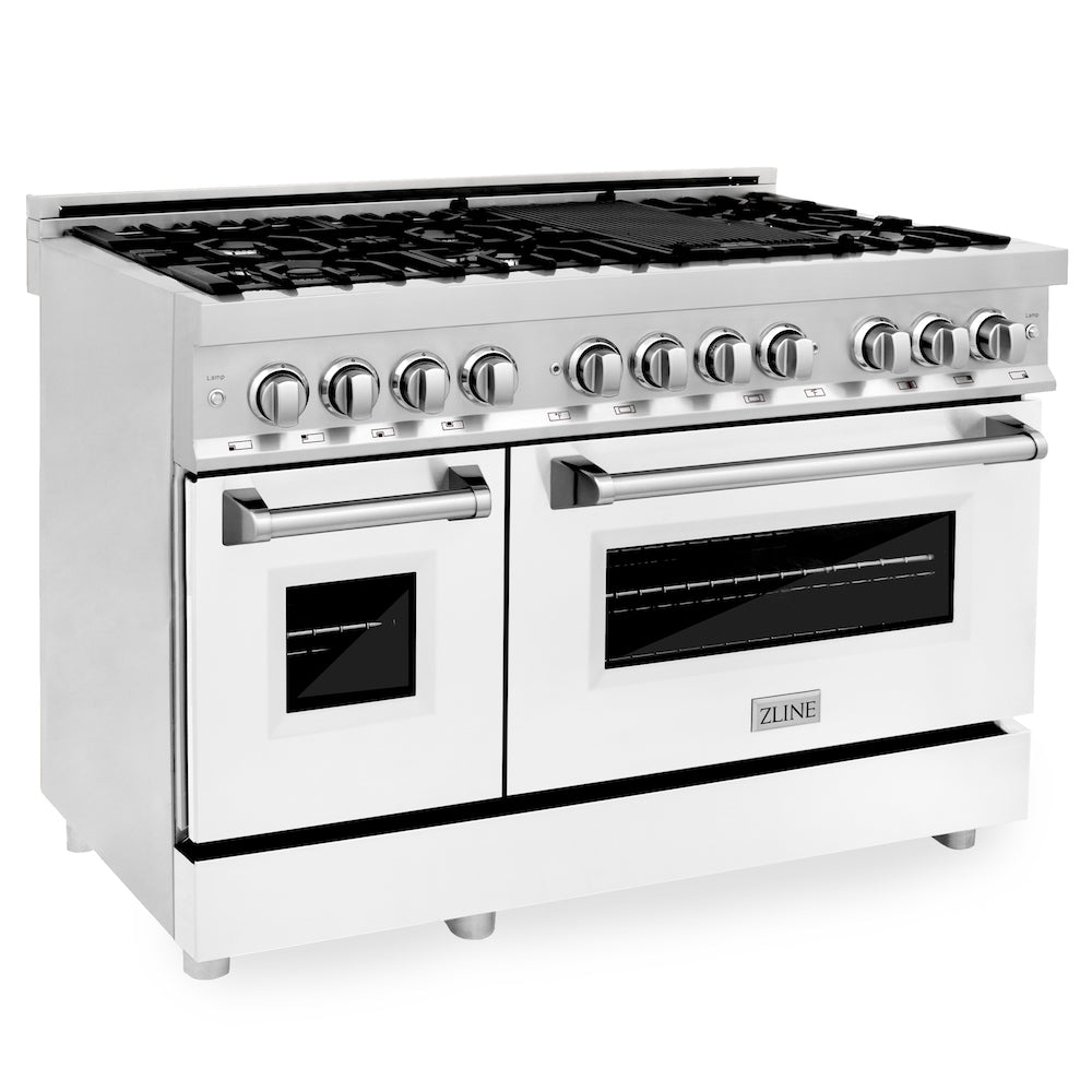 ZLINE 48 in. Professional Dual Fuel Range in Stainless Steel with White Matte Door (RA-WM-48)