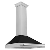 ZLINE 36 in. Stainless Steel Range Hood with Stainless Steel Handle and Black Matte shell side.