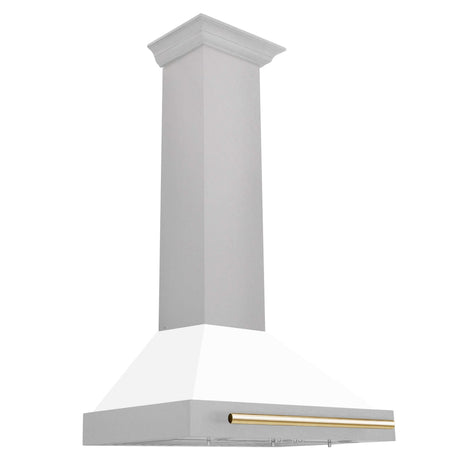 ZLINE 30 in. Autograph Edition Fingerprint Resistant Stainless Steel Range Hood with White Matte Shell and Gold Handle