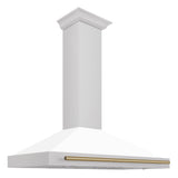 ZLINE 48 in. Autograph Edition Fingerprint Resistant Stainless Steel Range Hood with White Matte Shell with Champagne Bronze Handle