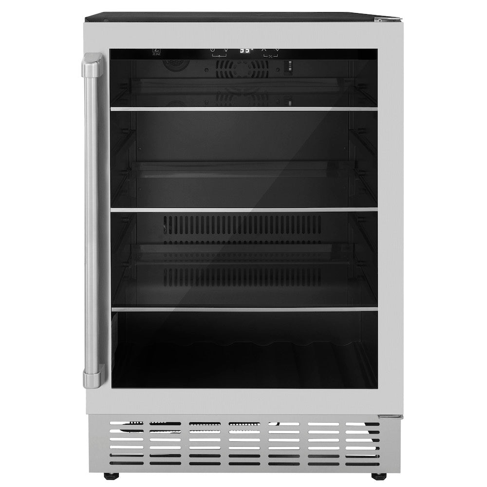 ZLINE 36 in. Kitchen Package with Stainless Steel Gas Range, Range Hood, Microwave Drawer, Tall Tub Dishwasher and Beverage Fridge (5KP-SGRRH36-MWDWV-RBV)