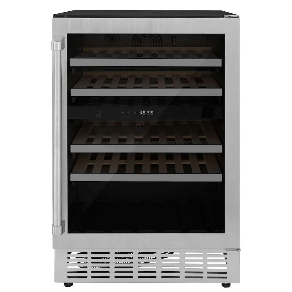 ZLINE Kitchen Package with Refrigeration, 36 in. Stainless Steel Gas Range, 36 in. Range Hood, Microwave Drawer, 24 in. Tall Tub Dishwasher and Wine Cooler (6KPR-SGRRH36-MWDWV-RWV)