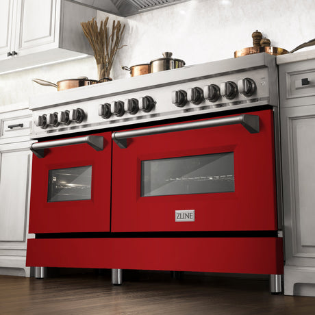 ZLINE 60 in. 7.4 cu. ft. Dual Fuel Range with Gas Stove and Electric Oven in Stainless Steel with Red Gloss Doors (RA-RG-60)