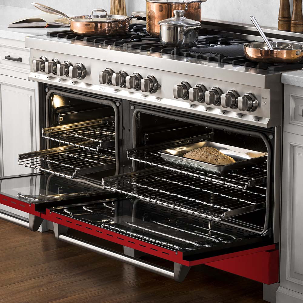 ZLINE 60 in. 7.4 cu. ft. Dual Fuel Range with Gas Stove and Electric Oven in Stainless Steel with Red Gloss Doors (RA-RG-60)