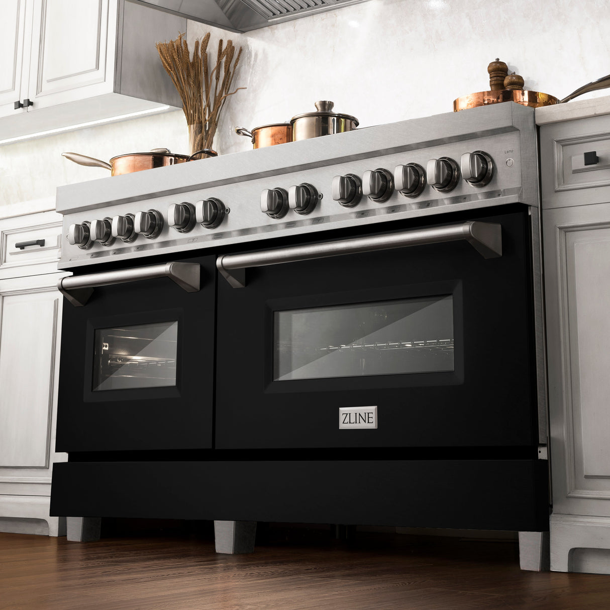 ZLINE 60 In. Professional Dual Fuel Range in DuraSnow® Stainless Steel with Black Matte Doors (RAS-BLM-60)