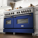 ZLINE 60 in. 7.4 cu. ft. Dual Fuel Range with Gas Stove and Electric Oven in Fingerprint Resistant Stainless Steel with Blue Matte Door (RAS-BM-60)