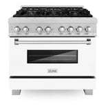 ZLINE 36 in. Kitchen Package with DuraSnow Stainless Steel Dual Fuel Range with White Matte Door and Convertible Vent Range Hood (2KP-RASWMRH36)