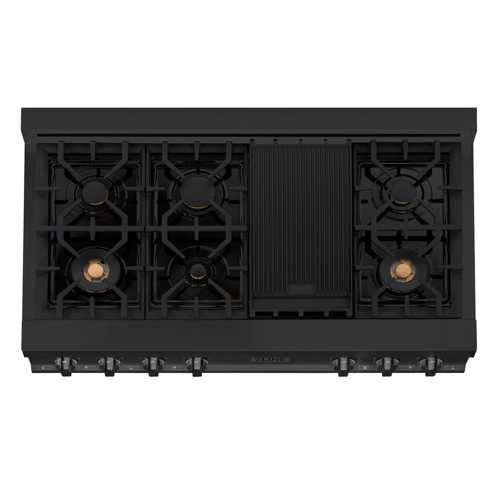 ZLINE 48 in. Porcelain Gas Stovetop in Black Stainless Steel with Brass Burners and Griddle (RTB-48)