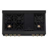 ZLINE Autograph Edition 48 in. Porcelain Rangetop with 7 Gas Burners in Black Stainless Steel and Champagne Bronze Accents (RTBZ-48-CB)